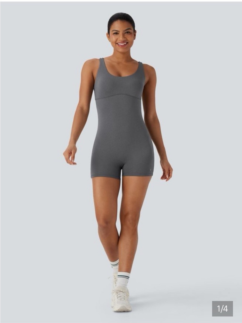 HALARA Gray Sculpting Bike Shorts Romper Cross Back